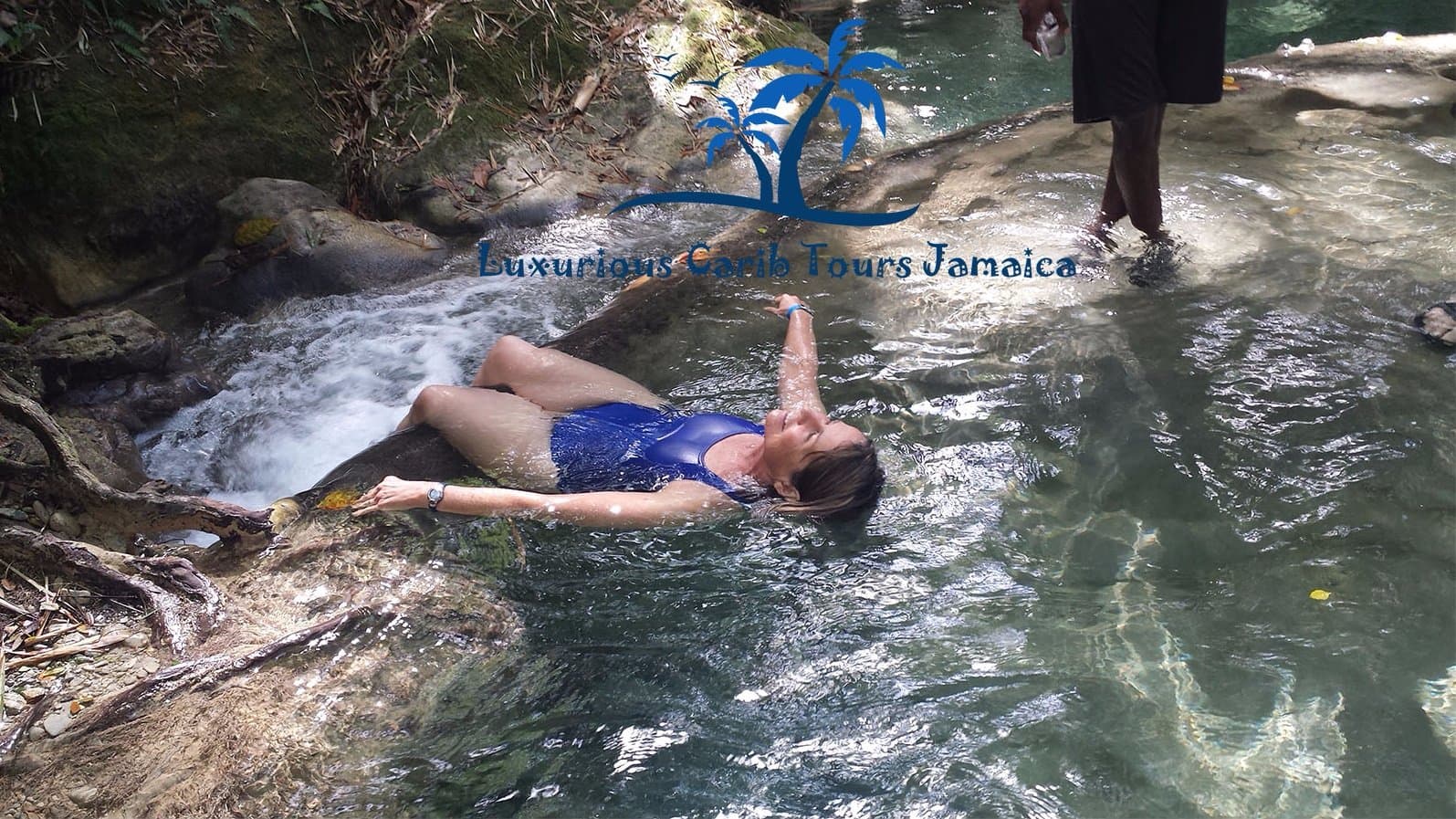Nancy enjoying the rocking chair at Mayfield Falls Jamaica tour with Luxurious Carib Tours Jamai