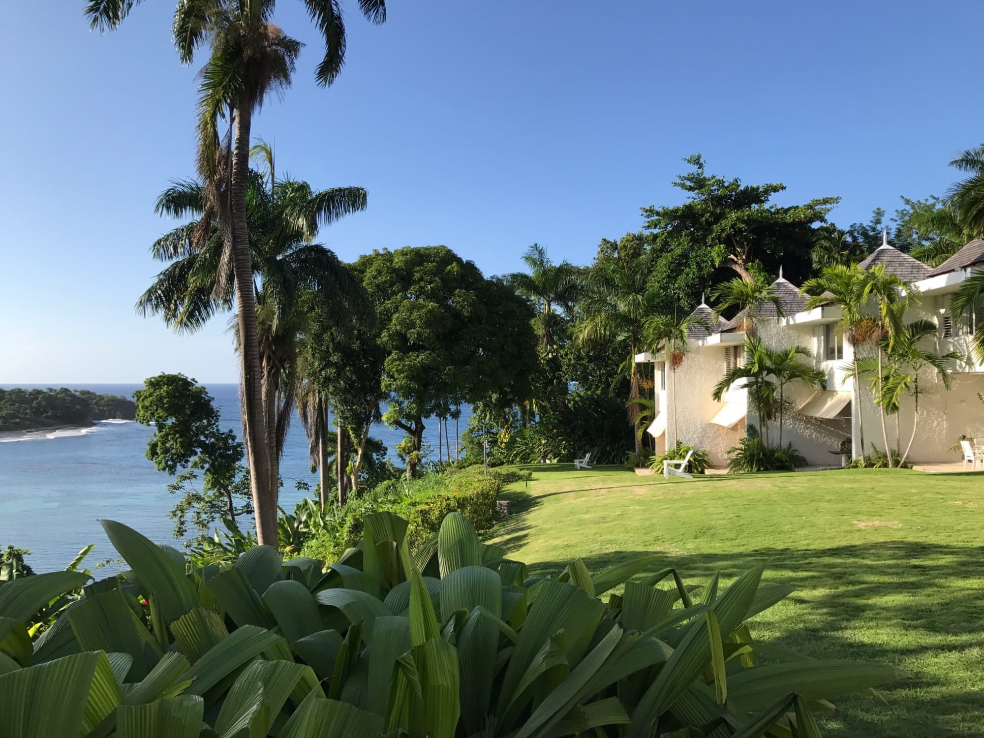 Lush grounds over the bay.