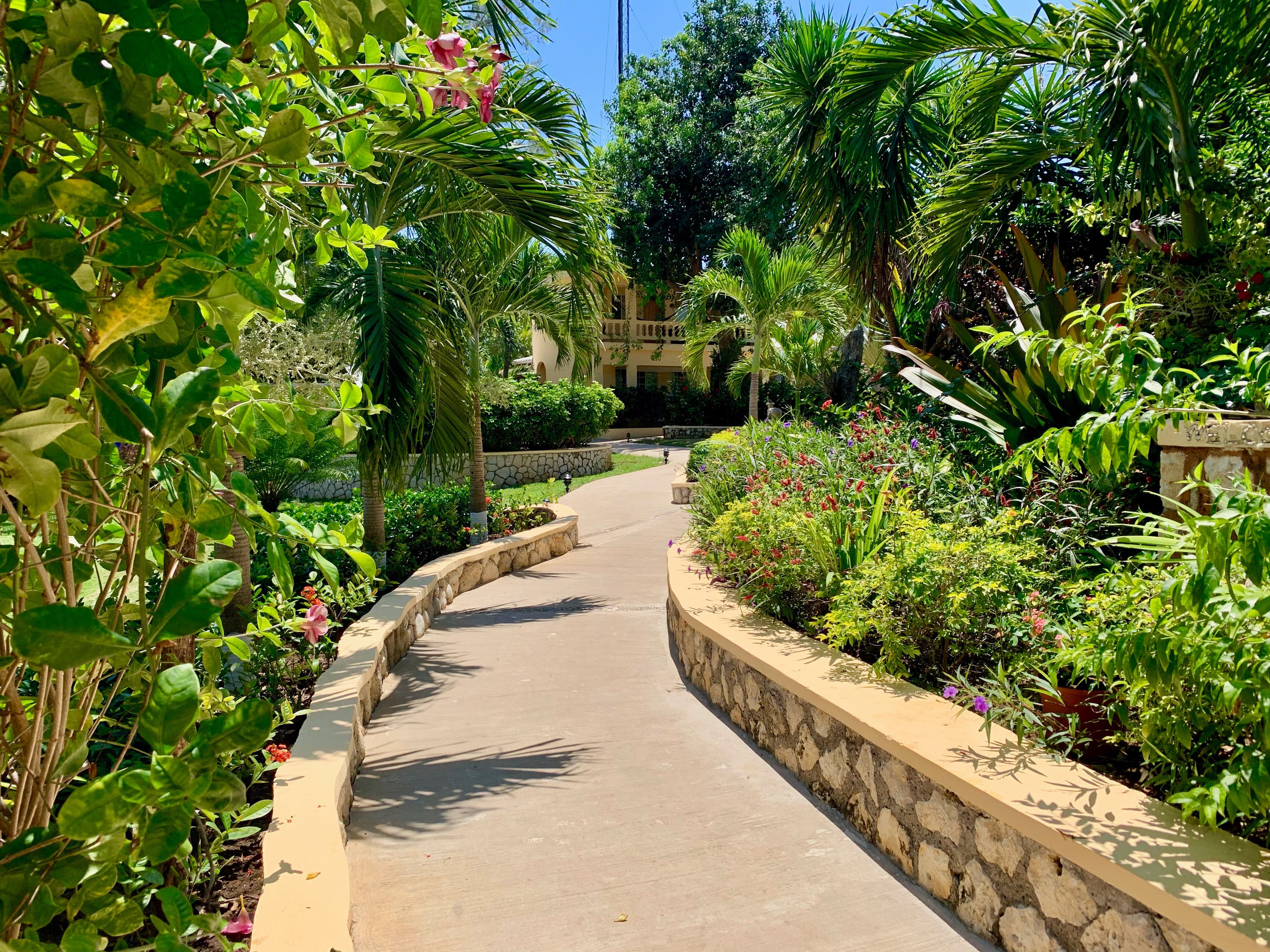 Hotel grounds/pathway to Seaside Rooms, Restaurant & Bar