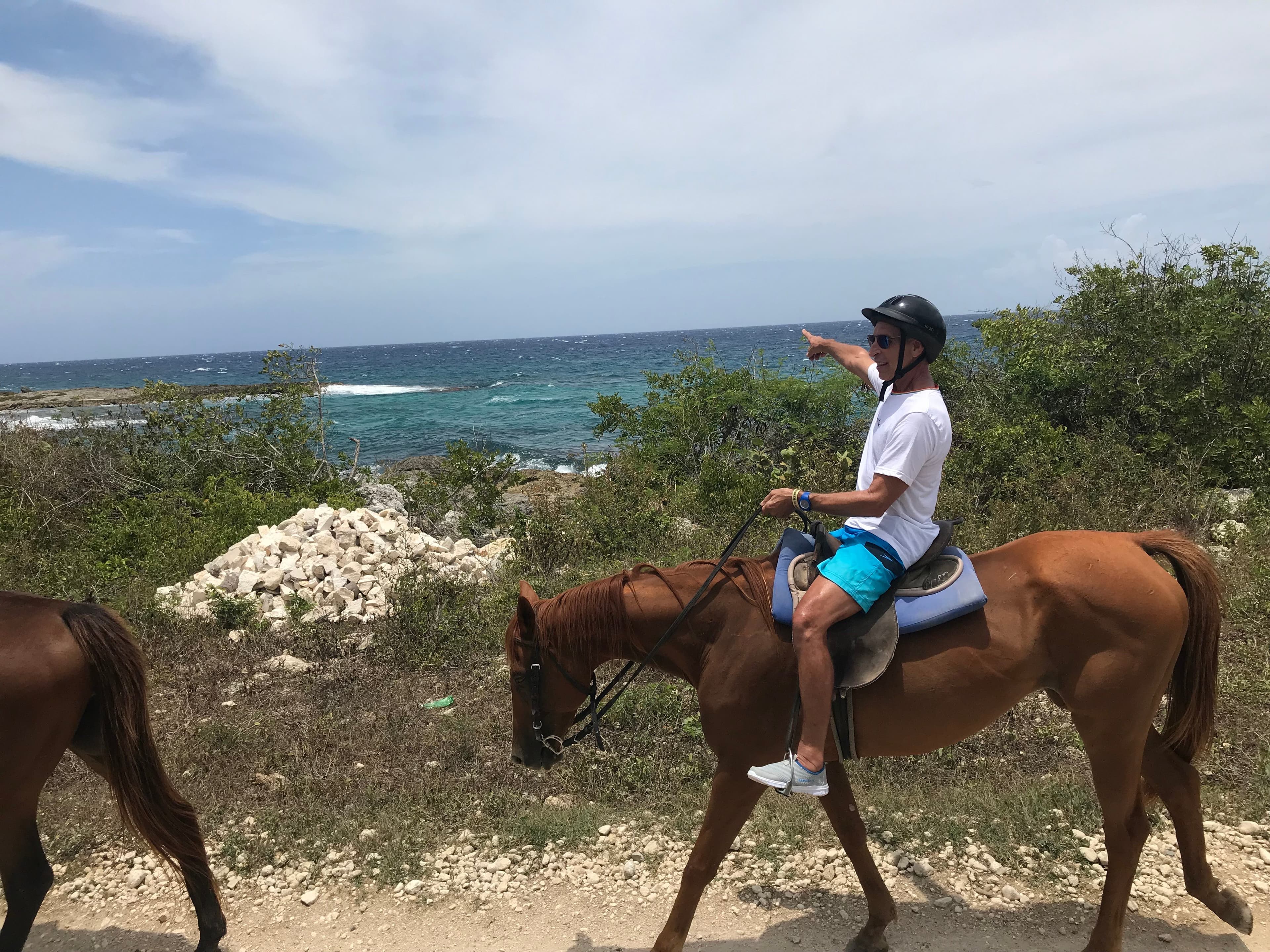Riding along the water.
