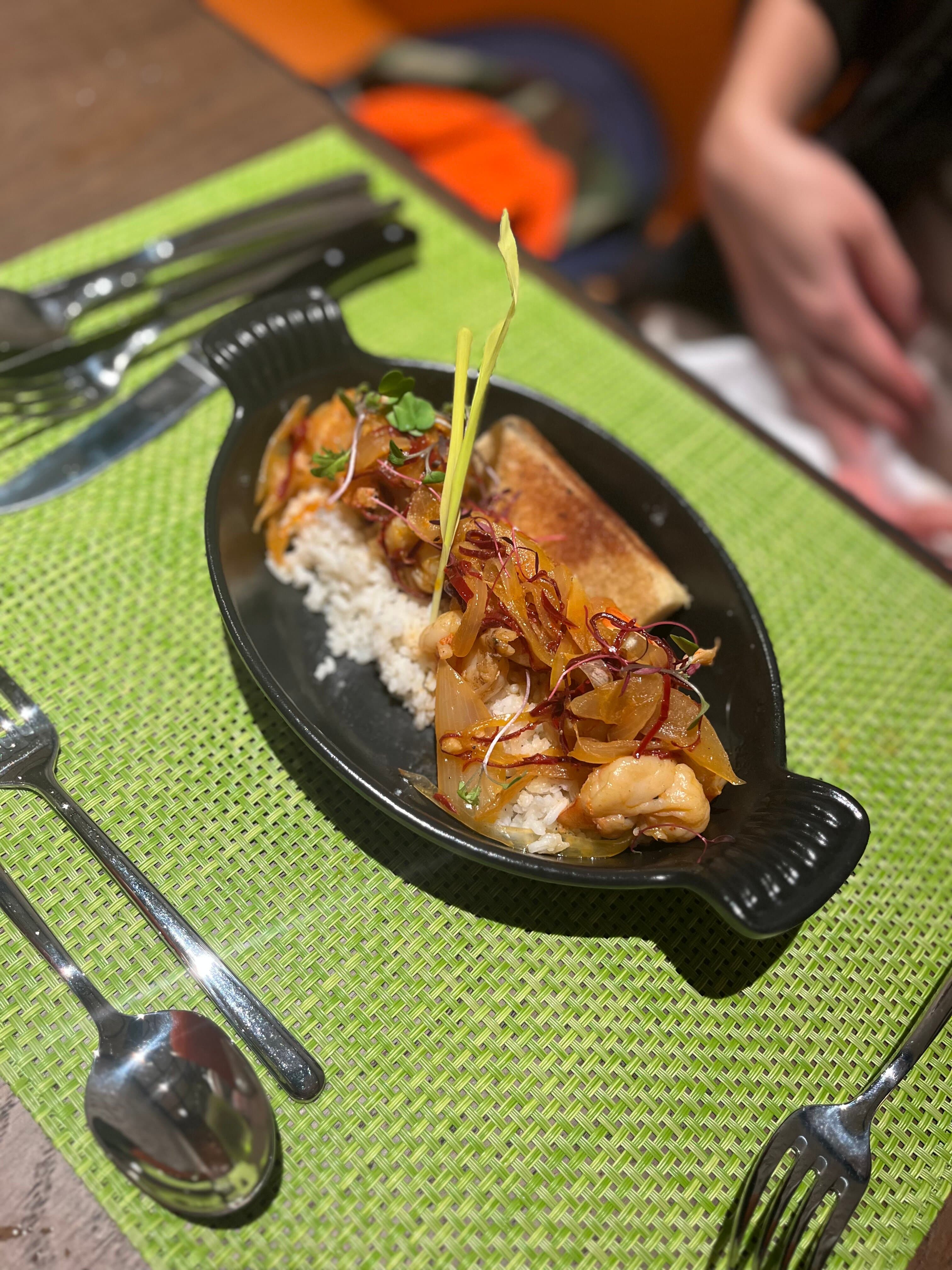Shrimp and rice.