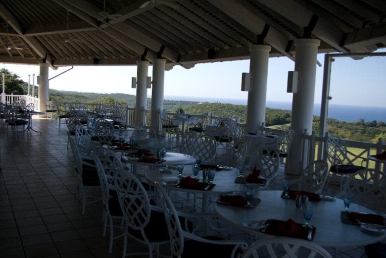 Covered but open seating area