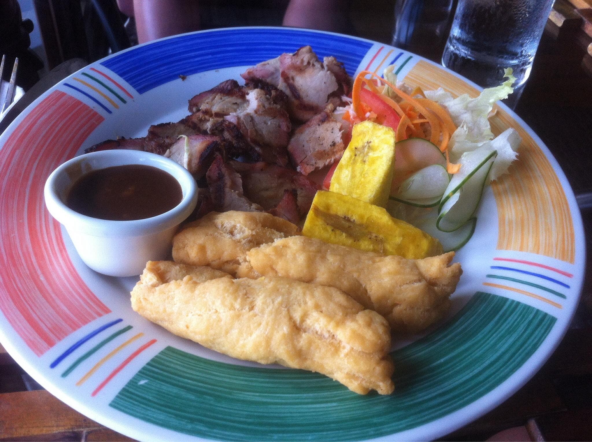 Jerk Pork with plantains and festivals.
Soooooooo goooooood!