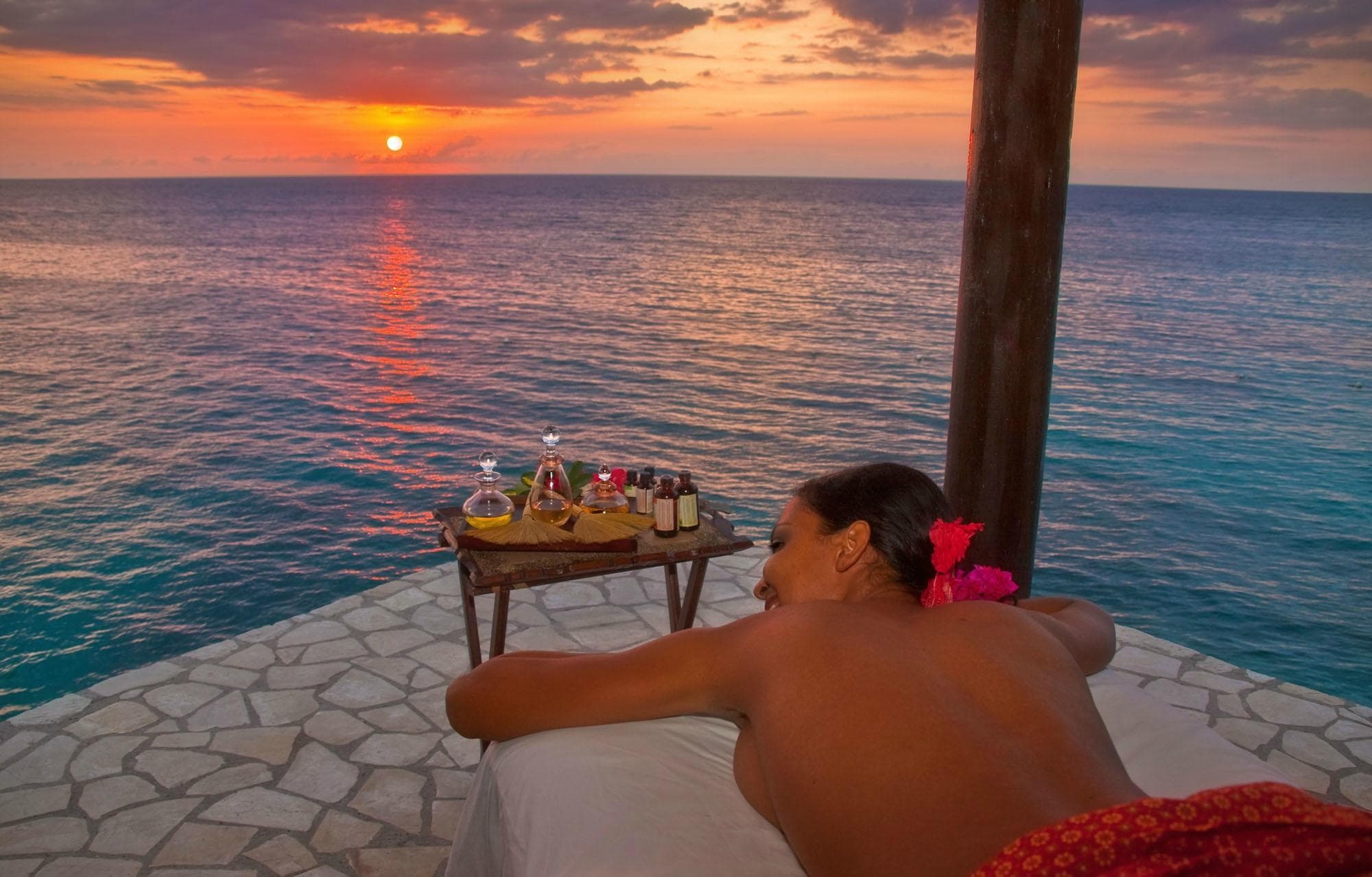 Caribbean Essentials Signature aromatherapyoils presented in a Spa Sensory