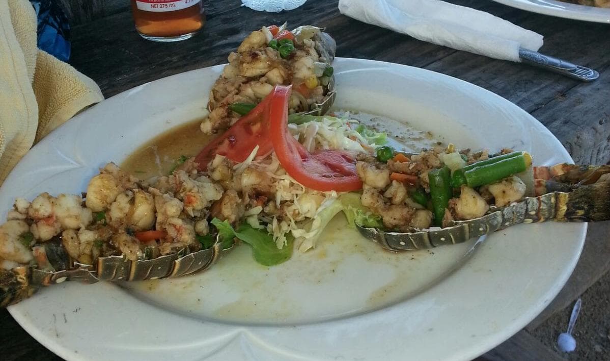 Jerk Lobster nice to pair with Rice and Peas. Drink of choice Red Stripe Sorrel