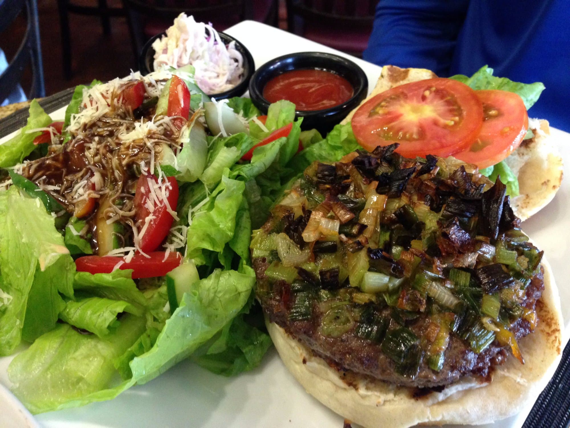 Scotchie Skellie Burger with salad