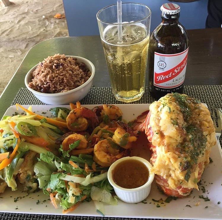 Our Seafood Platter with a Red Stripe Beer