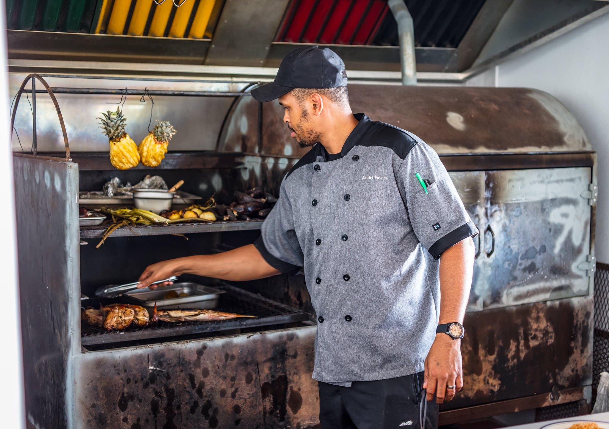 Chef Andre Fowles doing what he does best at Miss Lily's Negril