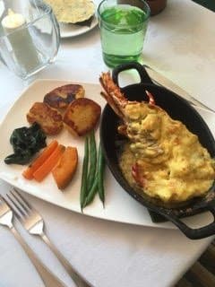 Lobster Thermidor with Roast and Vegetables