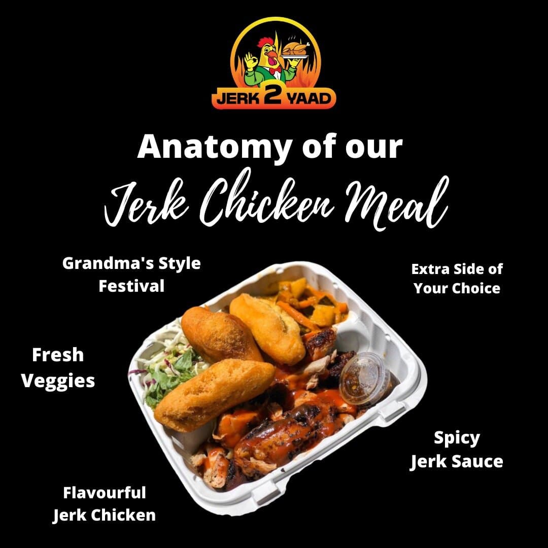 Jerk2Yaad main meal offering and logo
