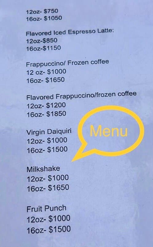 Menu items